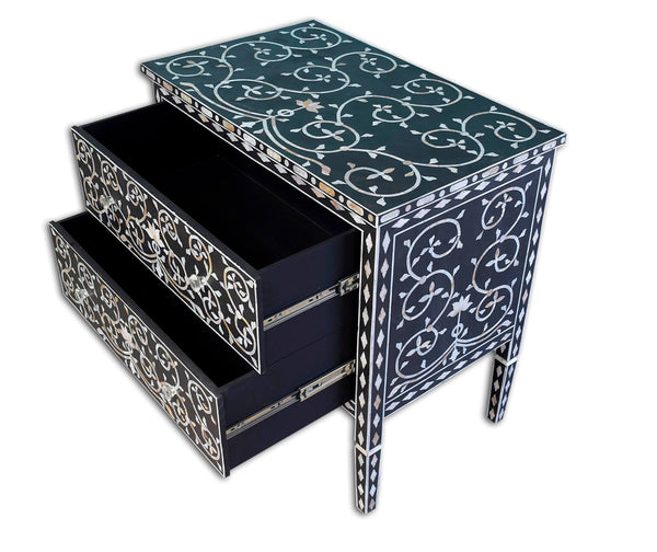 Black Mother Of Pearl Inlay Lotus 2 Drawer Chest