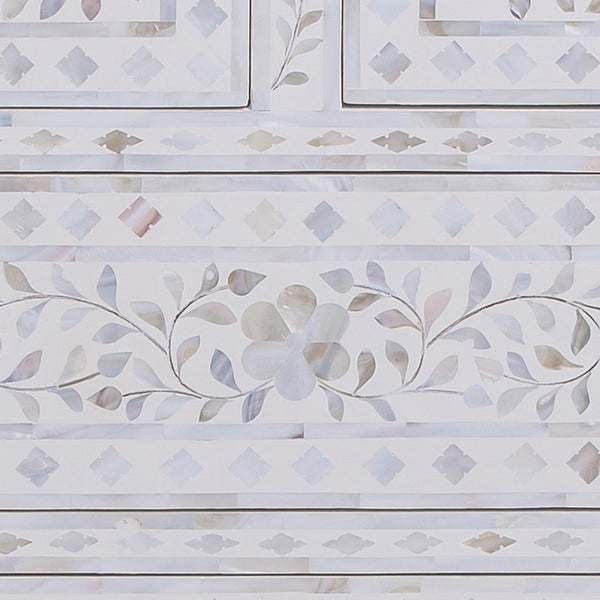 Mother Of Pearl Inlay Floral Chest Of Four Drawer White