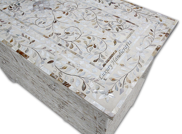 Mother Of Pearl Inlay Floral Chest Of Four Drawers Ivory