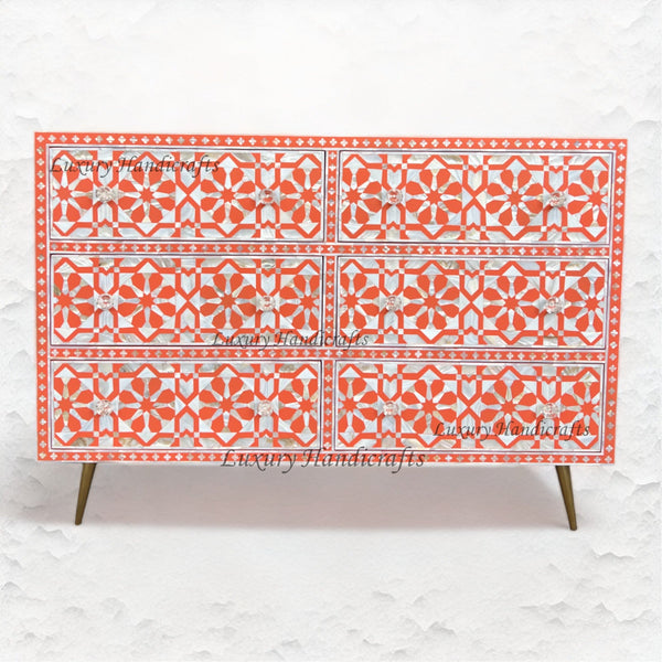 MOP Inlay Moroccan 6 Drawer Chest Orange