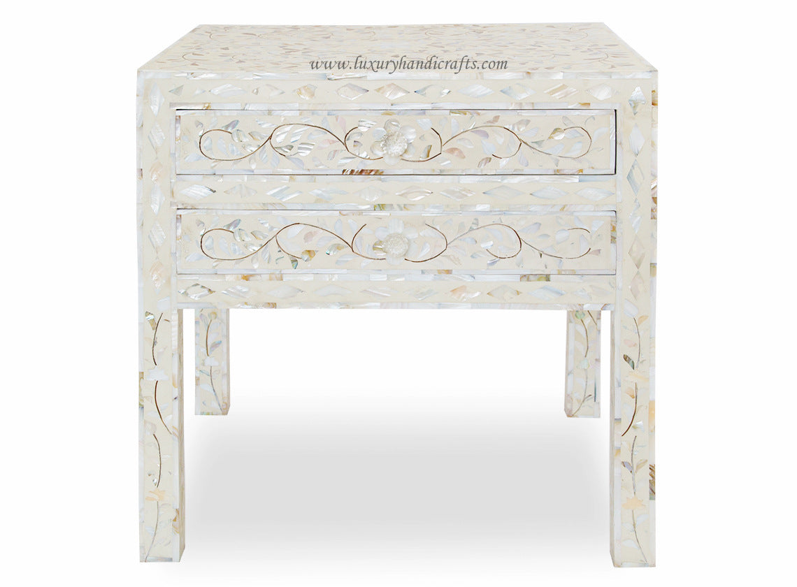 Mother Of Pearl 2 Drawer Bedside Table Long Leg Ivory