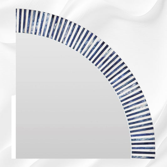Nala Bone Inlay Striped Round Mirror Blue