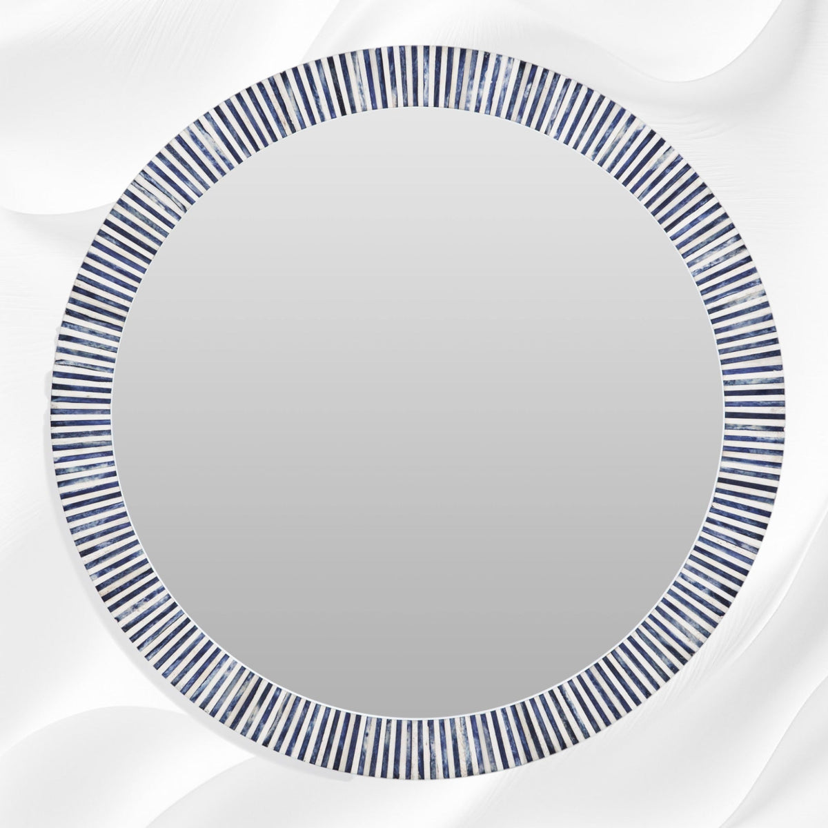 Nala Bone Inlay Striped Round Mirror Blue