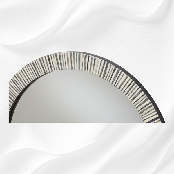 Nala Bone Inlay Striped Round Mirror Grey