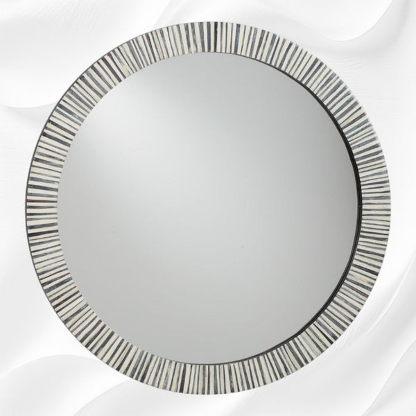 Nala Bone Inlay Striped Round Mirror Grey