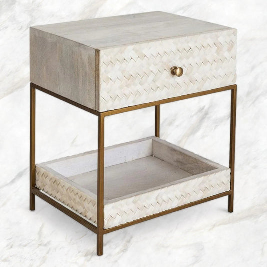 Nora Herringbone Bone Inlay Bedside