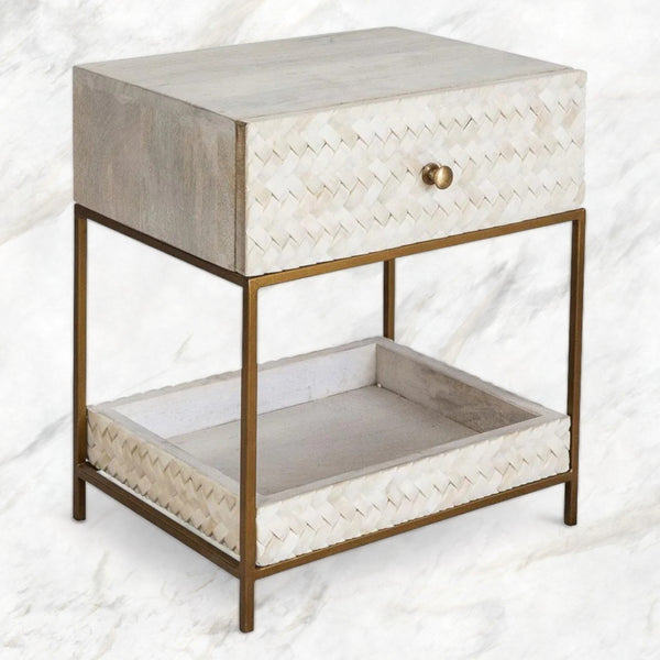 Nora Herringbone Bone Inlay Bedside