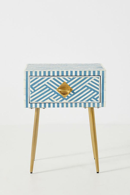 Optical Bone Inlay 1 Drawer Bedside Sky Blue