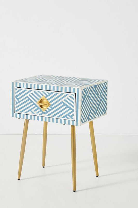 Optical Bone Inlay 1 Drawer Bedside Sky Blue