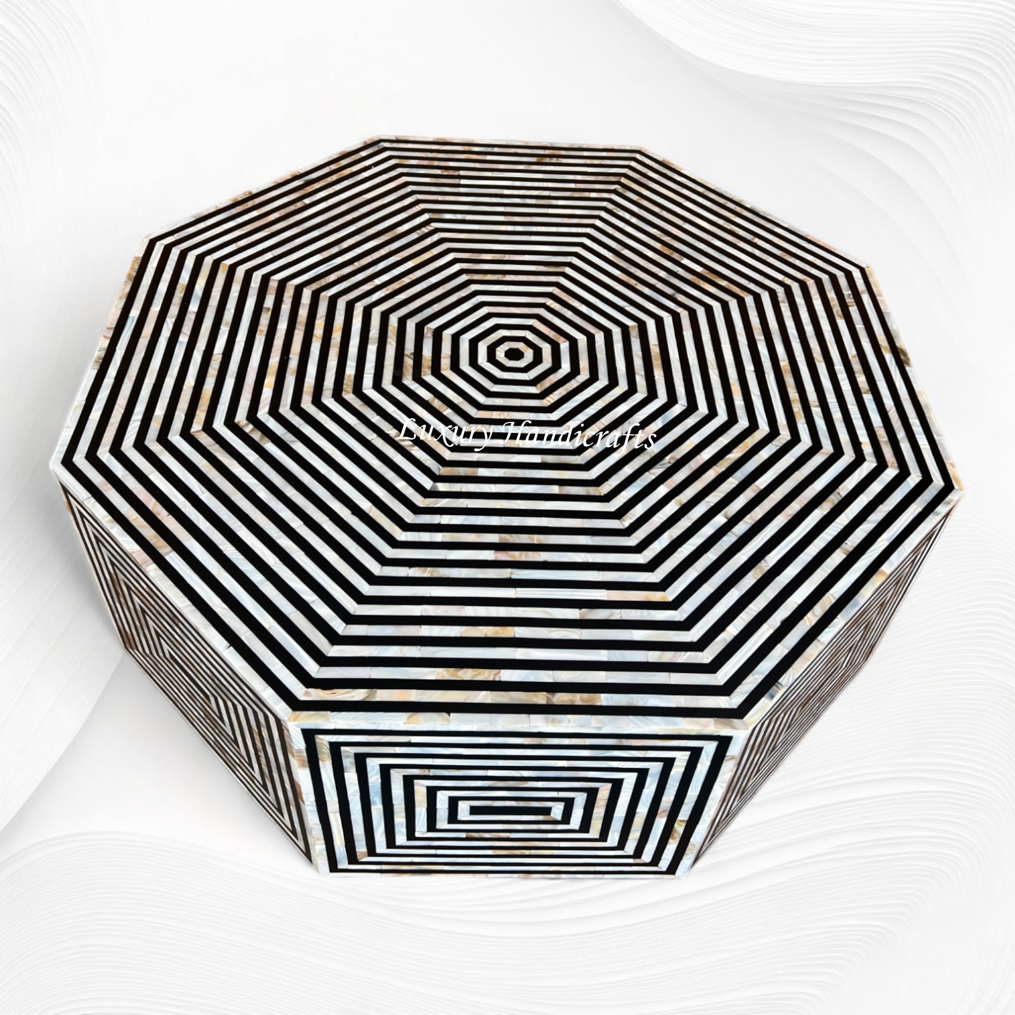 Octagonal MOP Inlay Coffee Table Black 4