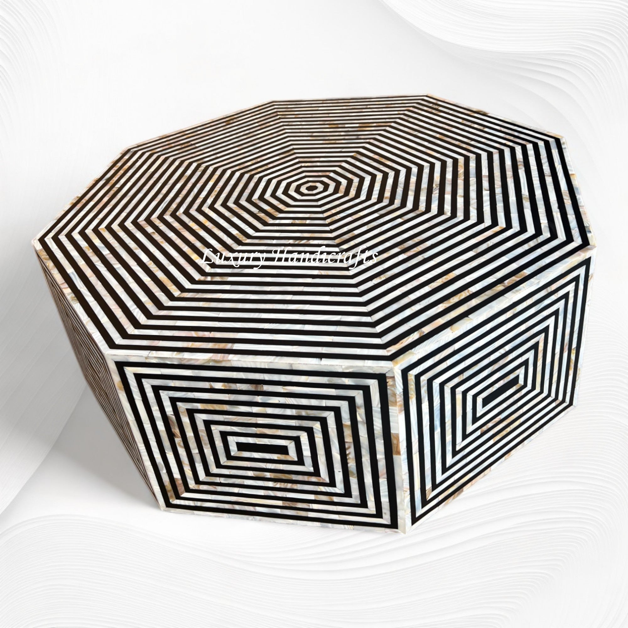 Octagonal MOP Inlay Coffee Table Black 3