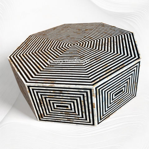 Octagonal MOP Inlay Coffee Table Black 3