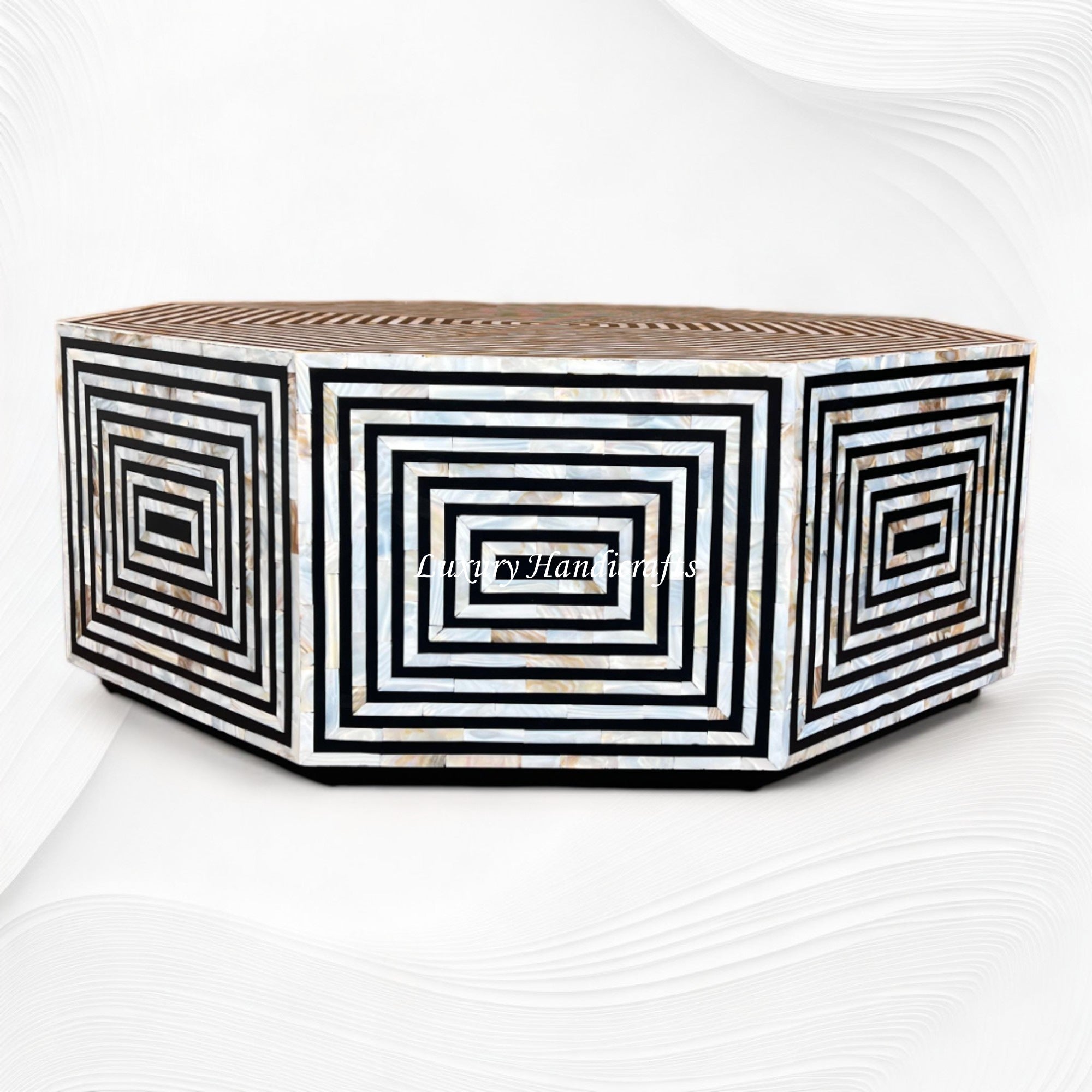 Octagonal MOP Inlay Coffee Table Black 1