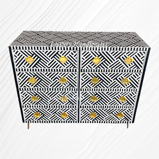 Optical Bone Inlay 8 Drawer Chest Black