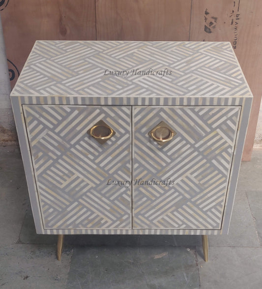 Optical Bone Inlay Entryway Cabinet Grey