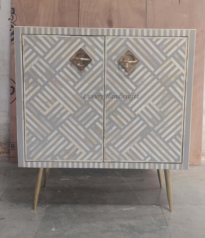 Optical Bone Inlay Entryway Cabinet Grey