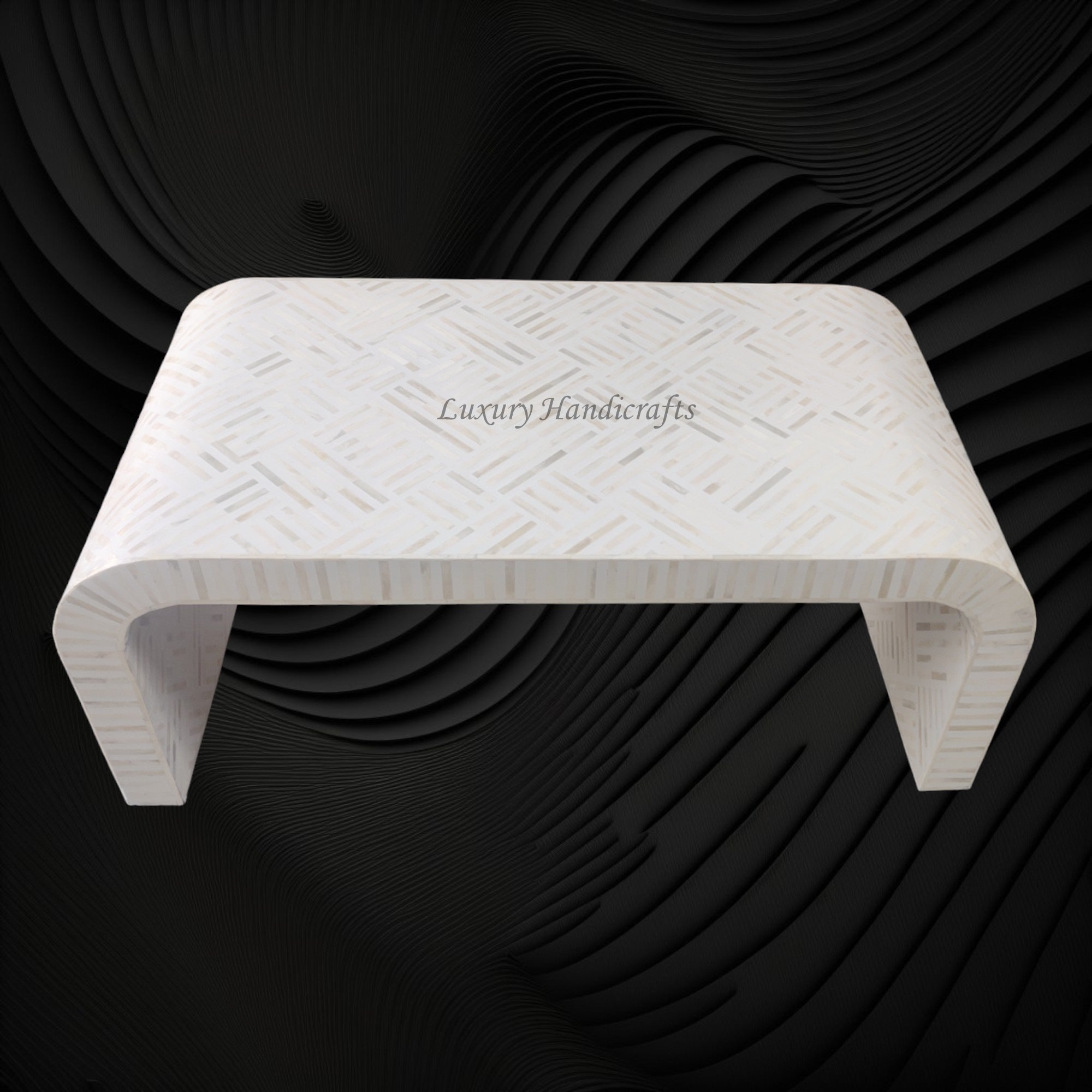 Optical Waterfall Bone Inlay Coffee Table White 5