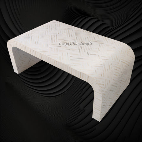Optical Waterfall Bone Inlay Coffee Table White 2