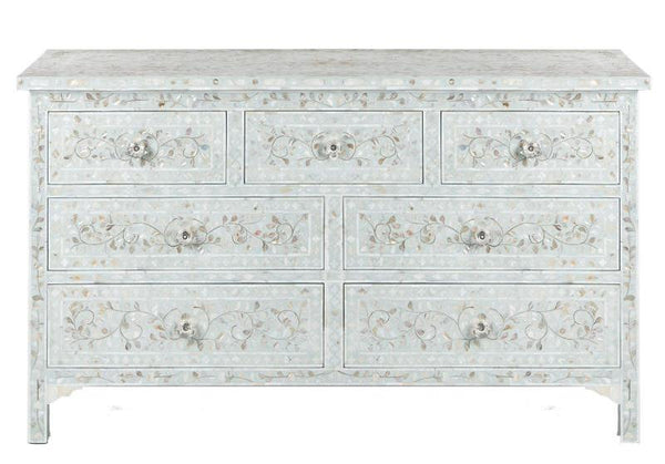 Pale Blue Mother Of Pearl Inlay Chest Of 7 Drawers Large