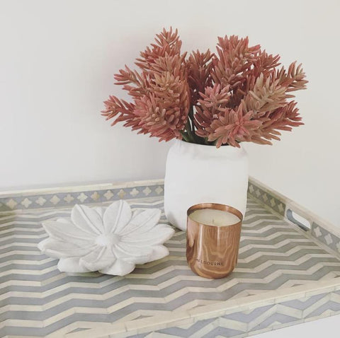 Grey Rectangle Chevron Pattern Bone Inlay Tray