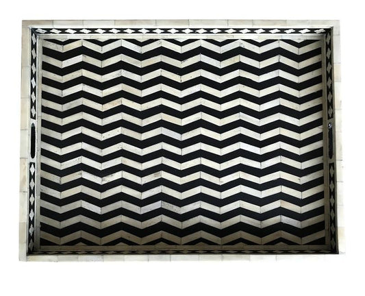 Black Rectangle Chevron Pattern Bone Inlay Tray