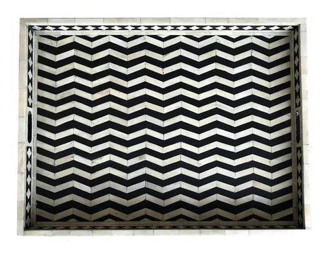 Black Rectangle Chevron Pattern Bone Inlay Tray