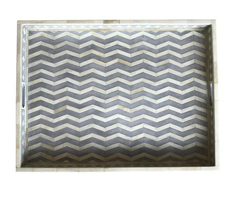 Grey Rectangle Chevron Pattern Bone Inlay Tray