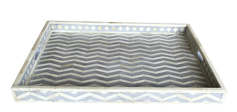 Grey Rectangle Chevron Pattern Bone Inlay Tray