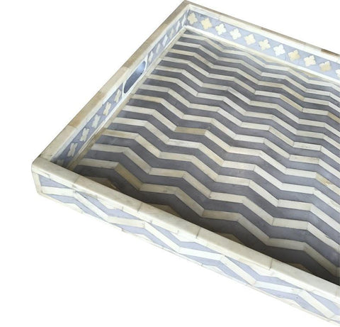 Grey Rectangle Chevron Pattern Bone Inlay Tray