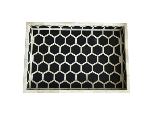 Black Honeycomb Pattern Bone Inlay Tray