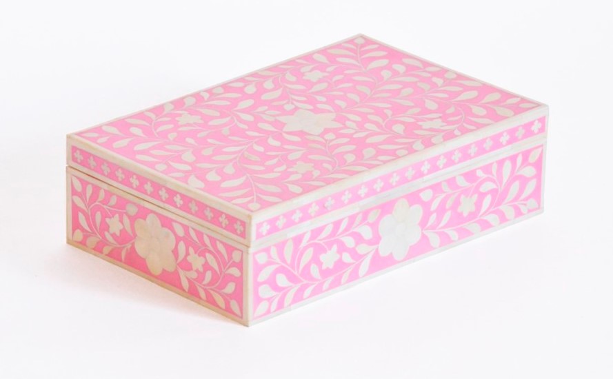 Bone Inlay Box Floral Design Pink