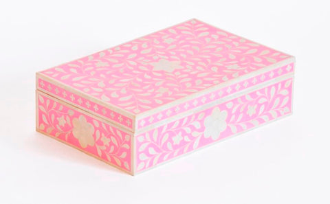 Bone Inlay Box Floral Design Pink