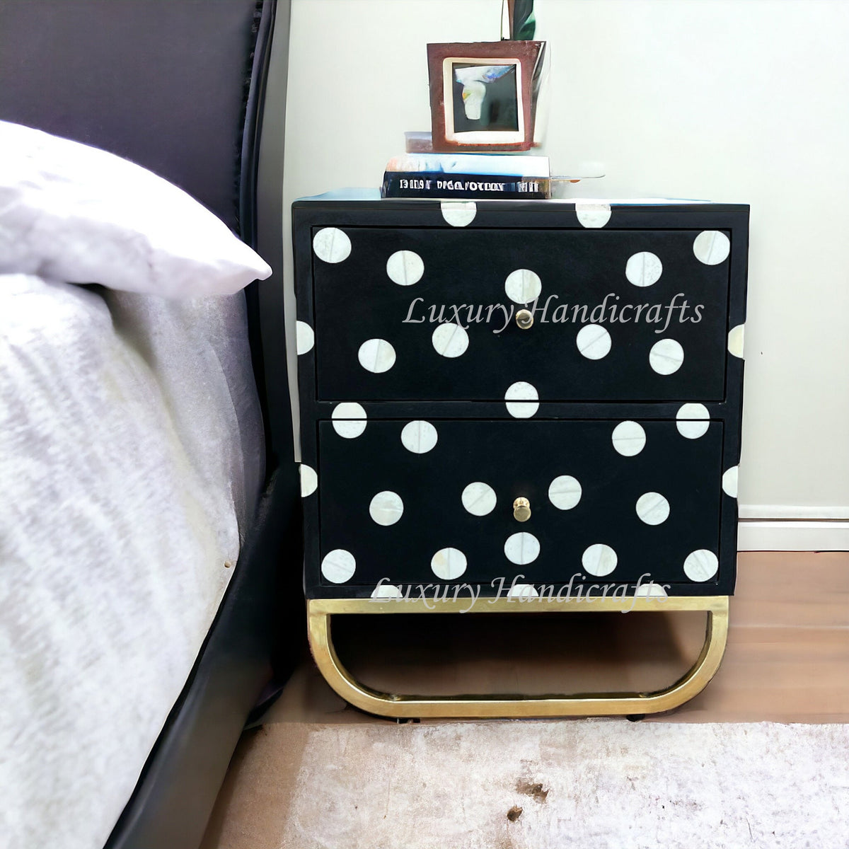 Polka Dot Bone Inlay Bedside Black