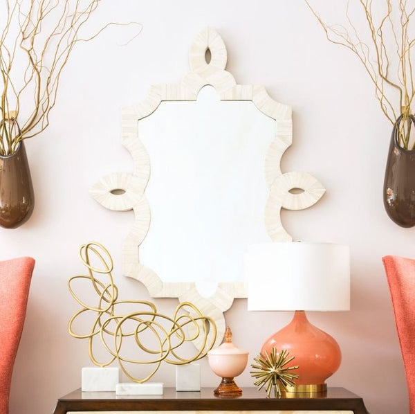 Hollywood Regency Natural Bone Inlay Wall Mirror