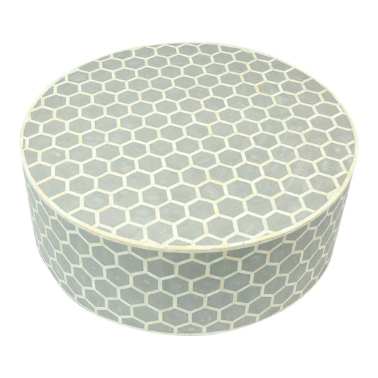 Bone Inlaid Round Coffee Table Honeycomb Grey