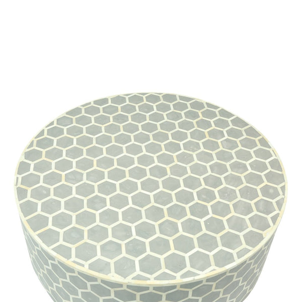 Bone Inlaid Round Coffee Table Honeycomb Grey
