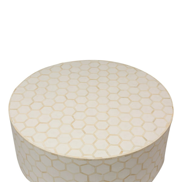 Bone Inlaid Round Coffee Table Honeycomb White