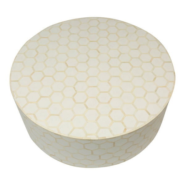 Bone Inlaid Round Coffee Table Honeycomb White