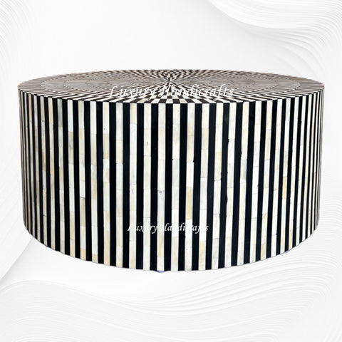 Bone Inlay Illusion Stripe Center Table Black