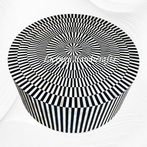 Bone Inlay Illusion Stripe Center Table Black
