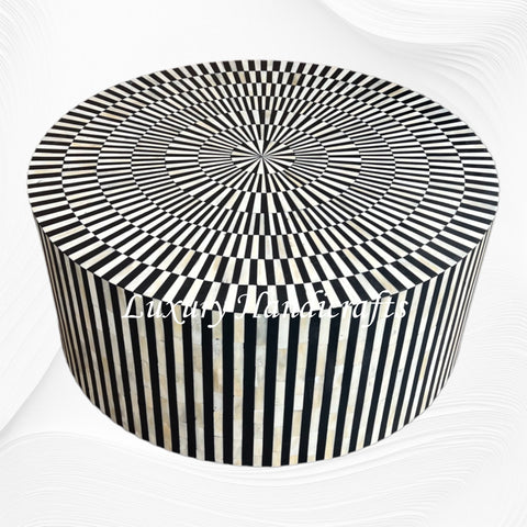 Bone Inlay Illusion Stripe Center Table Black