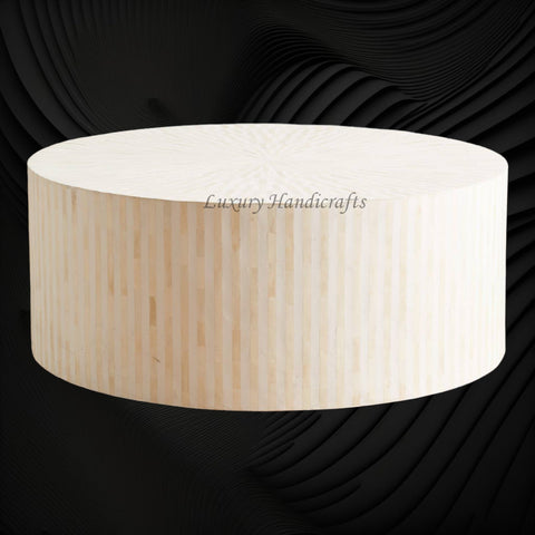 Bone Inlay Illusion Stripe Center Table White