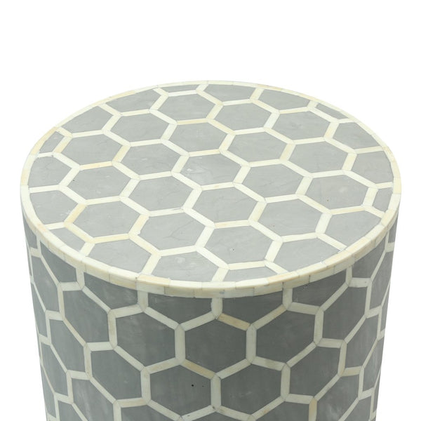 Bone Inlay Round Stool Honeycomb Design Grey
