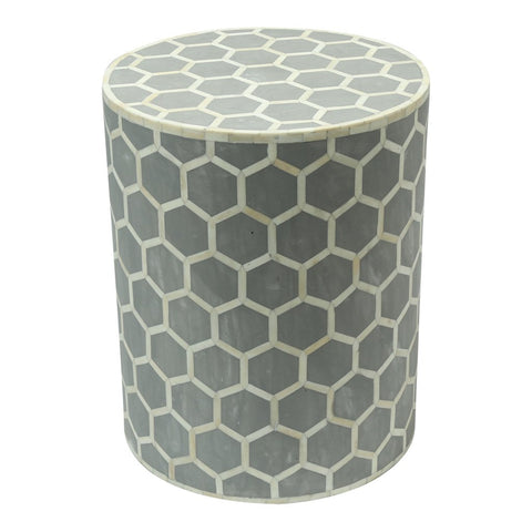 Bone Inlay Round Stool Honeycomb Design Grey