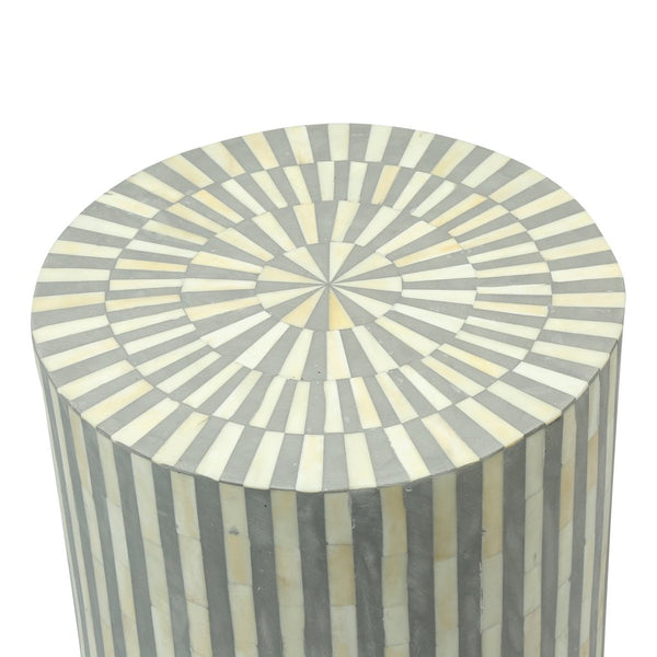 Bone Inlay Illusion Stripe Side Table Grey