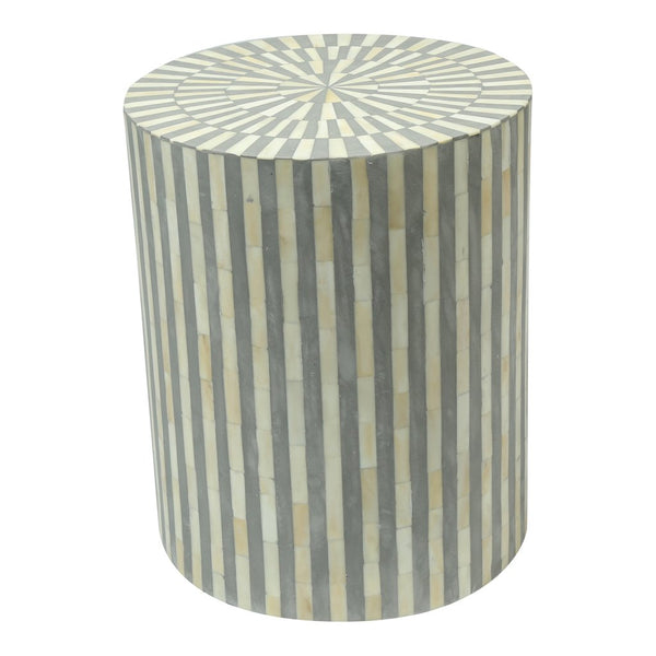 Bone Inlay Illusion Stripe Side Table Grey