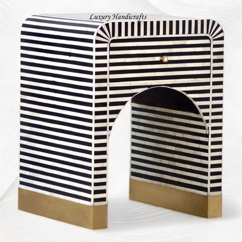 Sadie Bone Inlay Stripe Bedside Black