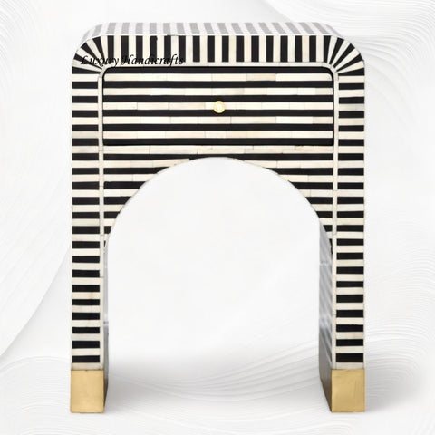 Sadie Bone Inlay Stripe Bedside Black