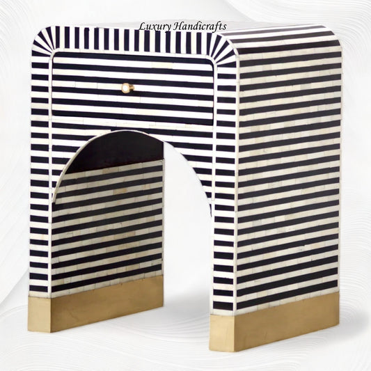 Sadie Bone Inlay Stripe Bedside Black