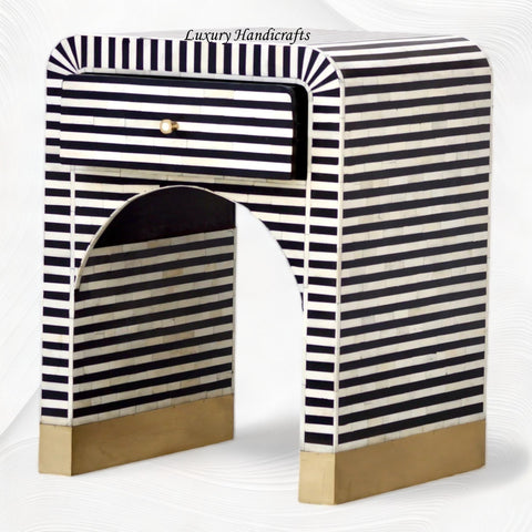 Sadie Bone Inlay Stripe Bedside Black
